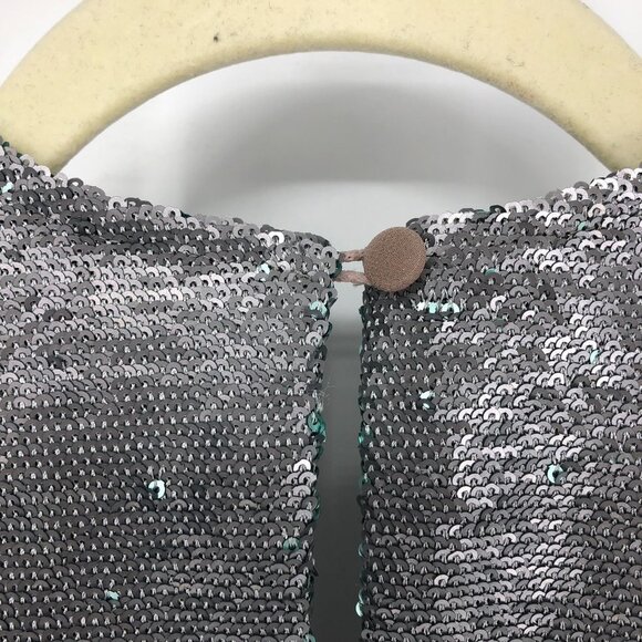 Three Floor Shine On Sequin Dress in Silver Mint Zippers + Mesh Cutouts size 6 - Picture 9 of 16